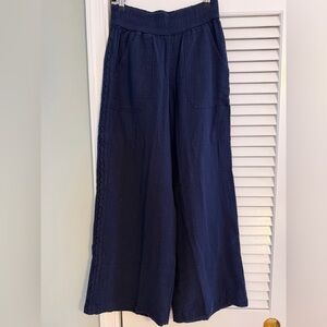 Aerie Wide-Leg Linen Blend Pants - navy NWT